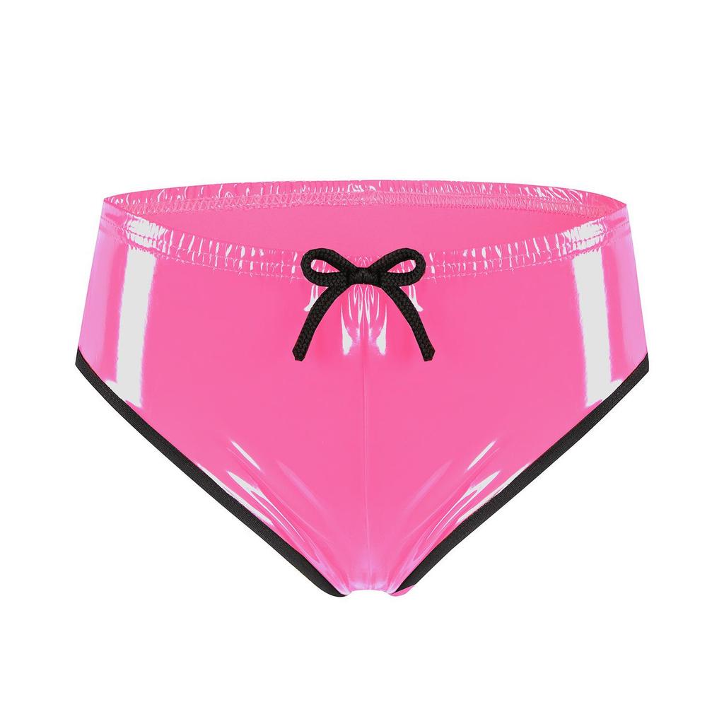 European and American High-Gloss PVC Patent Leather Sexy Lace-Up Triangle Plus Size Shorts for Women