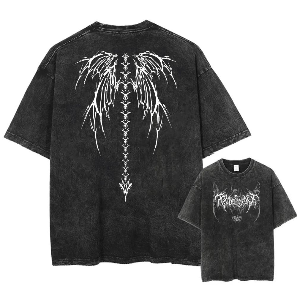 Y2K Vintage Washed Oversized T-Shirt Men Women Streetwear Graphic Tee Summer Top S разноцветный