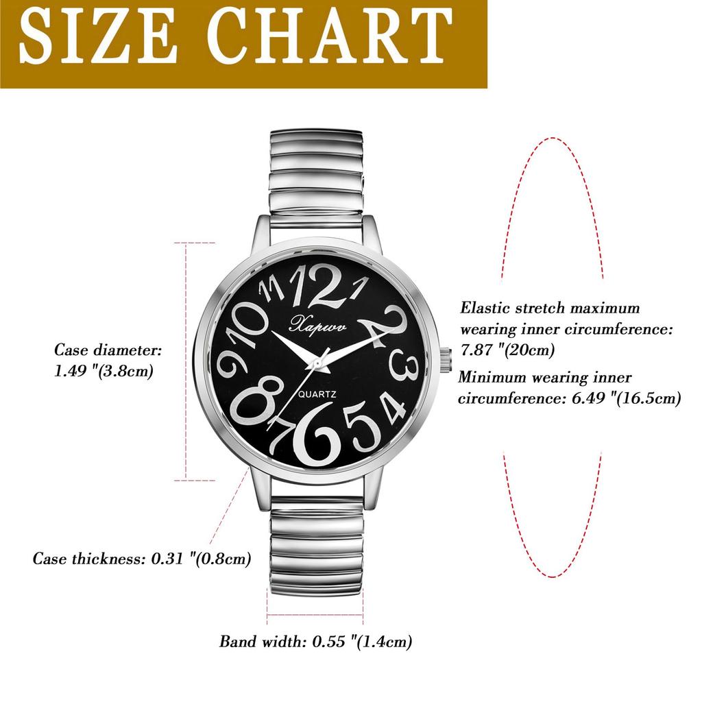 Women's Analog Watch with Large Numerals, Elastic Strap, One Size Fits Most, Simple and Stylish Quartz Watch, Silver, Fashion Accessory, Perfect Gift