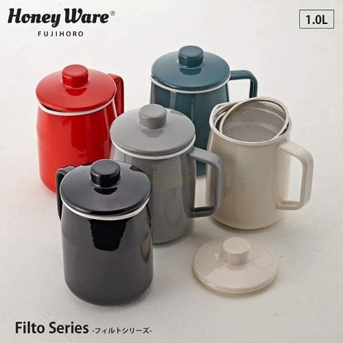 Fuji Horo Enamel Oil Pot with Stainless Steel Filter, Mini, 1.0L, White (Filto OP-1.0L W)