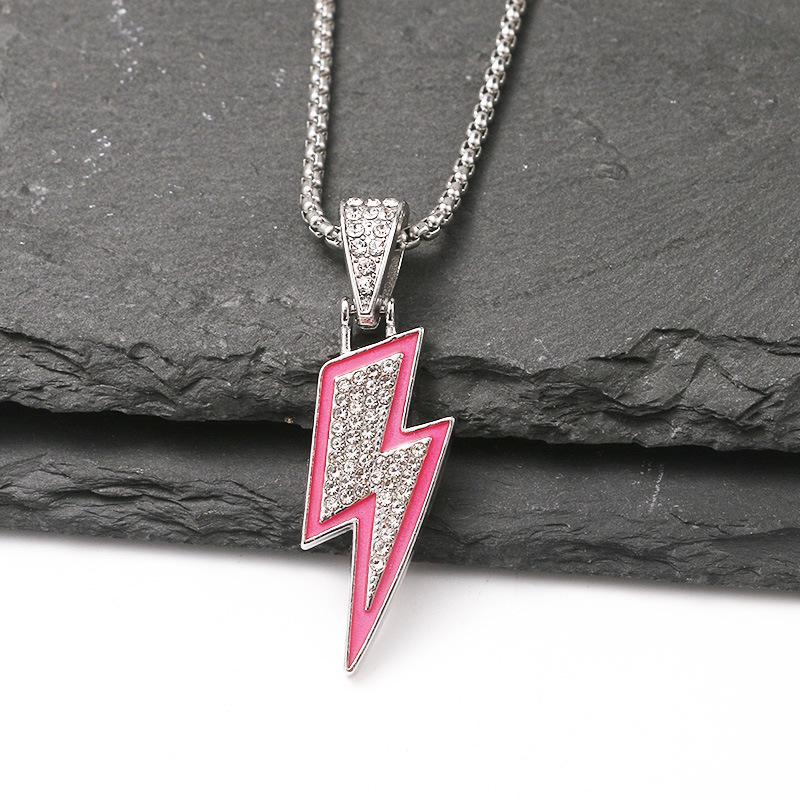 Trendy Cross-Border Rhinestone Pendant Necklace: Unisex Hip-Hop Style Stainless Steel Chain.