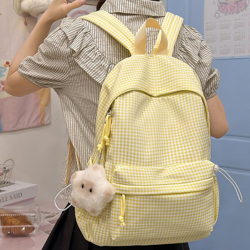 ins cute plaid schoolbag female junior high school student small fresh backpack female backpack high value student schoolbag