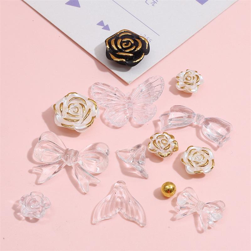 

Acrylic Gold-Edged Mixed Butterfly & Flower Beads for DIY Jewelry & Phone Chains 12-30mm, 20g/bag (approx. 30-35 pieces) чорний