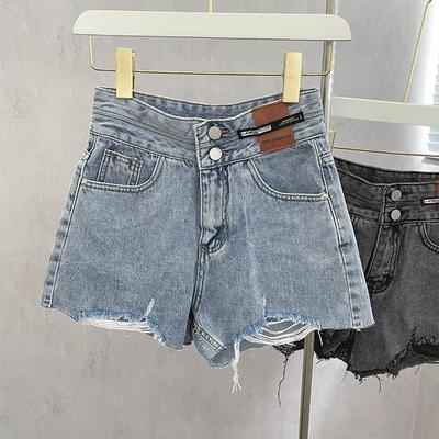 High Waist Frayed Denim Shorts Women's New Style Thin and Wild Summer Loose A-line Hot Pants