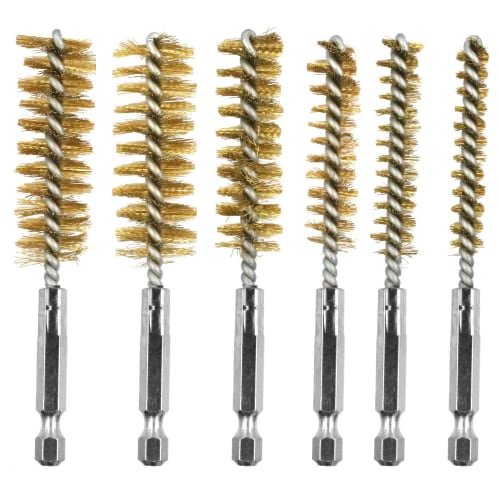 Hexagonal Shaft Brass Wire Brush, Brush-Shaped Polishing Brush, 6-Piece Set (8mm, 10mm, 12mm, 15mm, 17mm, 19mm) for Electric Drills, Stainless Steel a