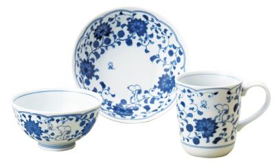 Sunupi Indigo Arabesque Tea Bowl, Mug, and Bowl Set (3-Piece Set) [Gift Boxed] 630741