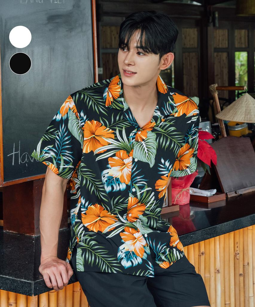 Helingbon Men'S Hawaiian Shirt Loose Fit Short Sleeve Resort Look Top (2 Colors) / Ni103M