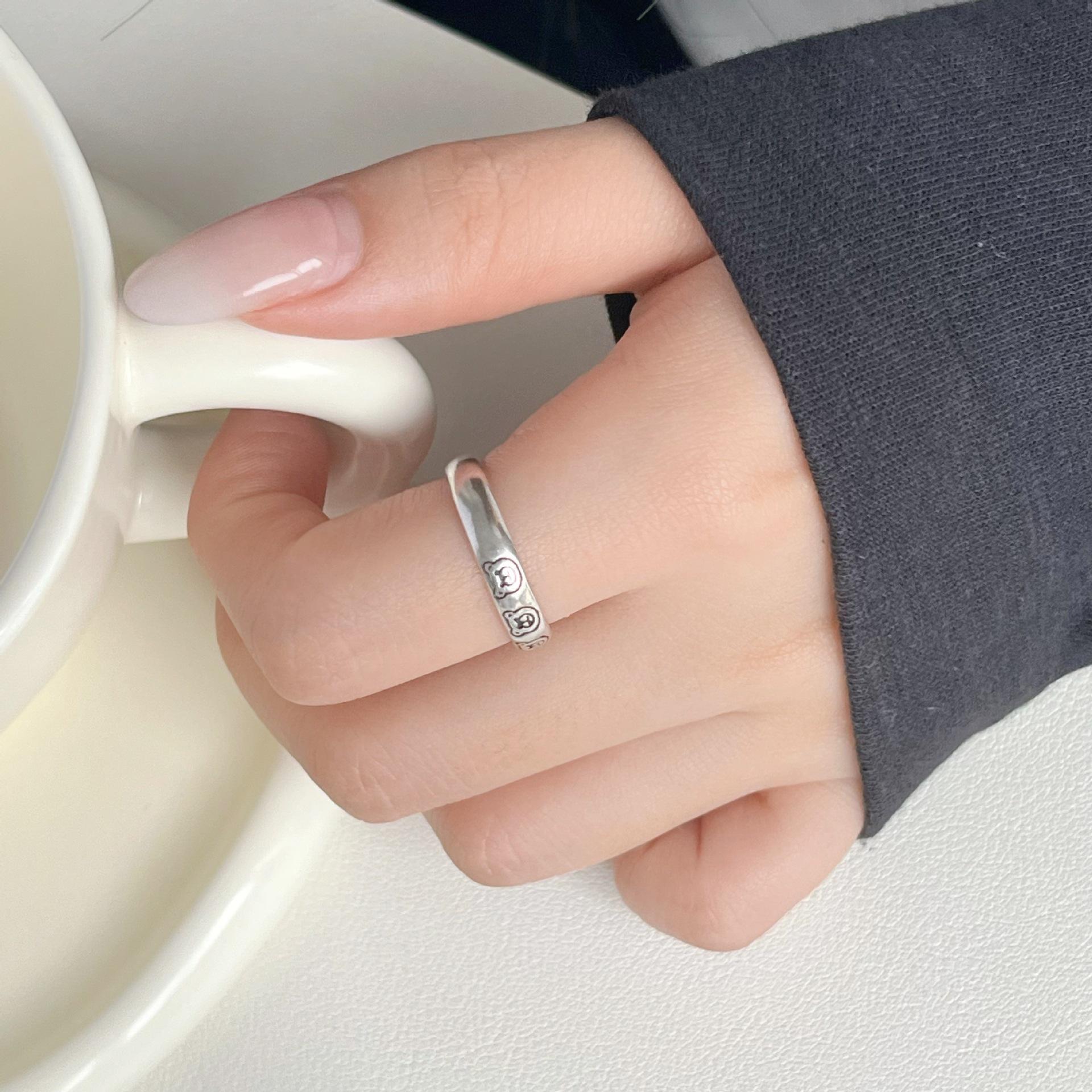Korean Minimalist Cute Bear Cartoon Animal Open Ring Adjustable Open