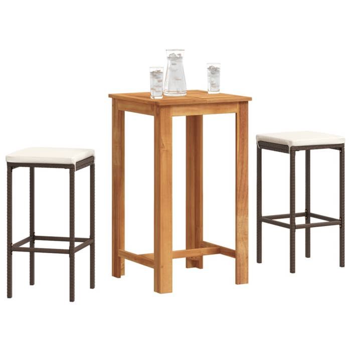 VidaXL Ensemble de bar de jardin 3 pcs marron bois massif acacia rotin, table et chaises de bar d'extérieur, ensemble de 3295266