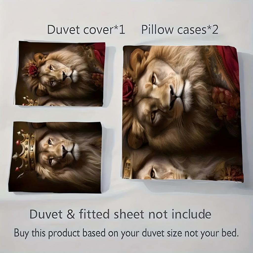 Crown Lions Pattern 3D Printed Duvet Cover Soft Comfortable Bedding Set Wildlife Theme Couple Style Quilt Cover Set Pillowcases