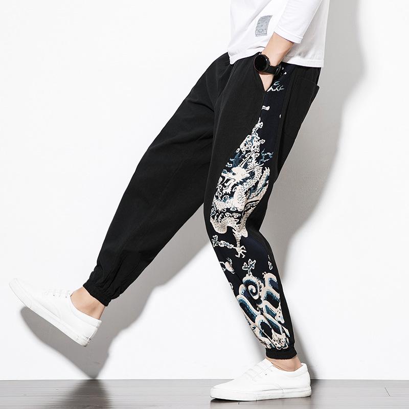 Men's Retro Cotton Linen Patchwork Trousers - Spring/Autumn Plus Size Fashion