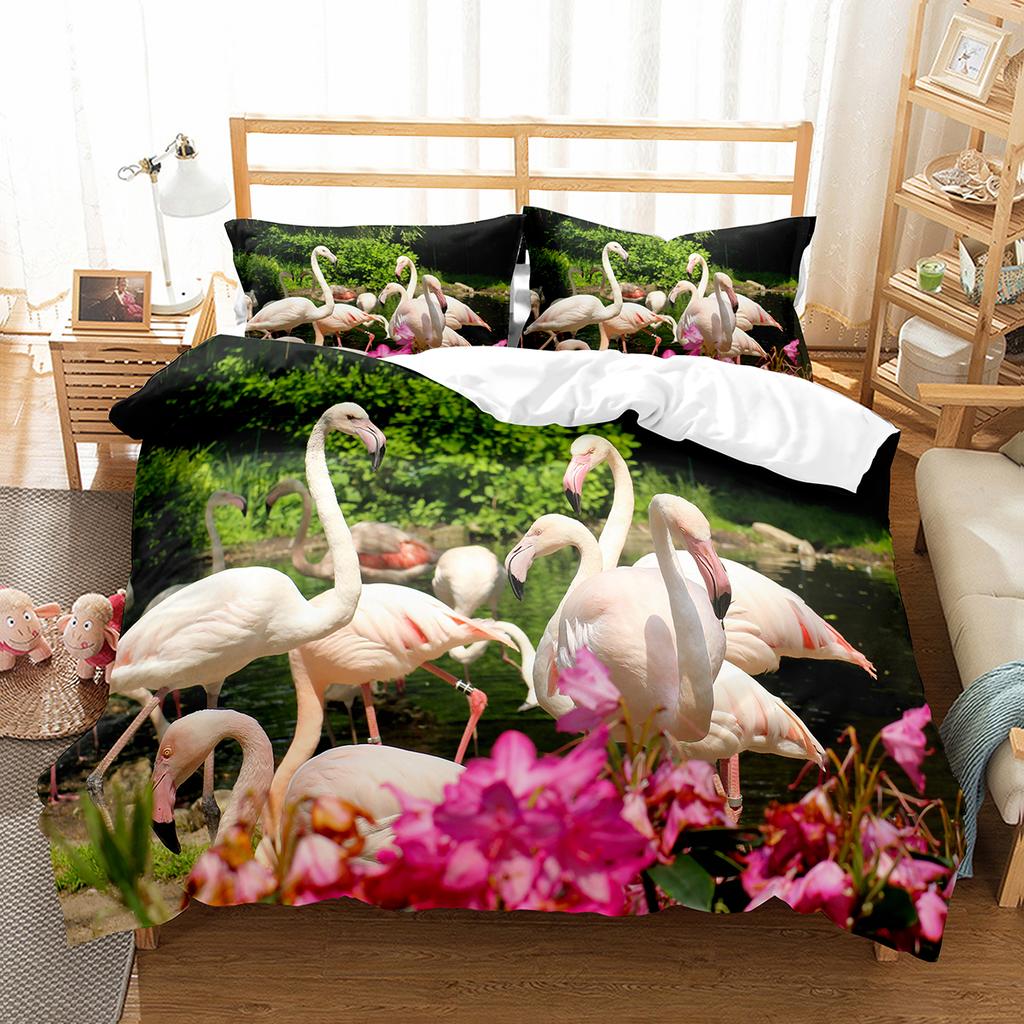 Flamingo-Bettbezug-Set, Wildtiere, Polyester, Bettbezug, Doppelbettgröße, für Kinder, Teenager, Erwachsene, Schlafzimmer-Dekor, Bettwäsche-Set