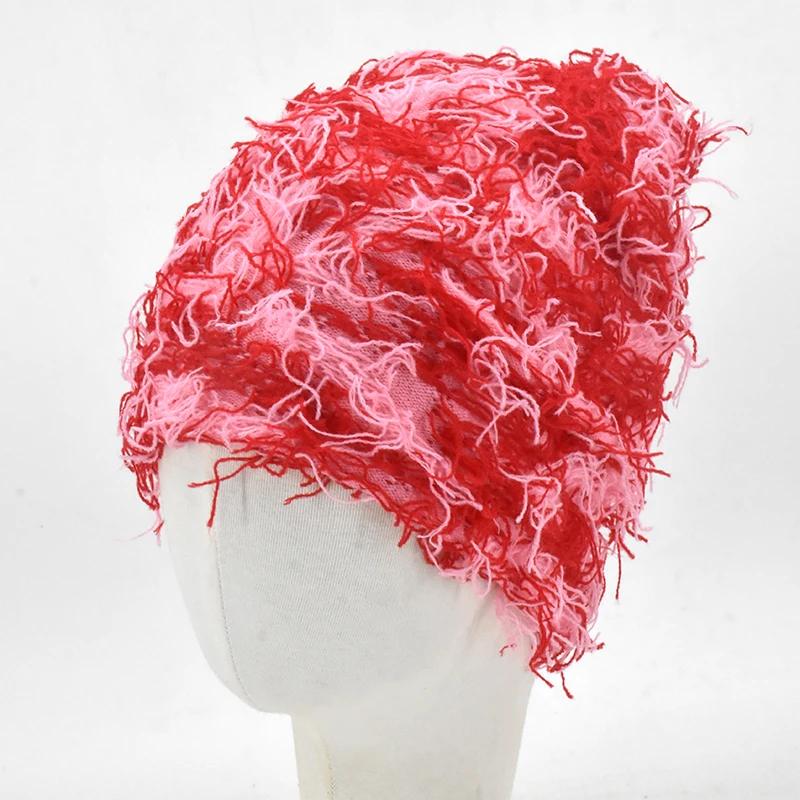 2024 חדש היפ הופ Balaclava כובעים סרוגים במצוקה מסכת סקי מלא פנים נשים הסוואה חיצונית מטושטשת סקי Balaclava Beanies Hat