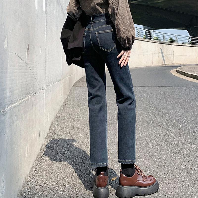 New Autumn Winter Korean Loose High Waist Leisure Slim Versatile Pant Jeans Womens Elastic Vintage Fit Straight pants Streetwear