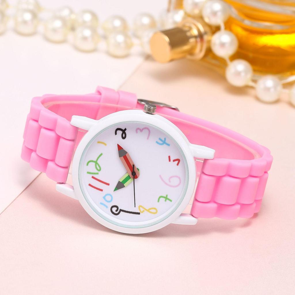 Cartoon Colorful Number Women's Jelly Silicone Strap Quartz Wristwatch