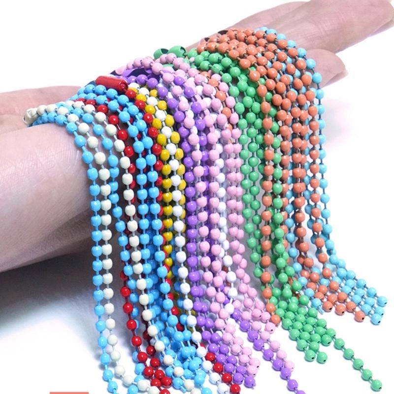 Pack of 100 Assorted Color Beaded Chains Stylish Keychain Accessory Colorful Small Ball Beads Chain with Connectors