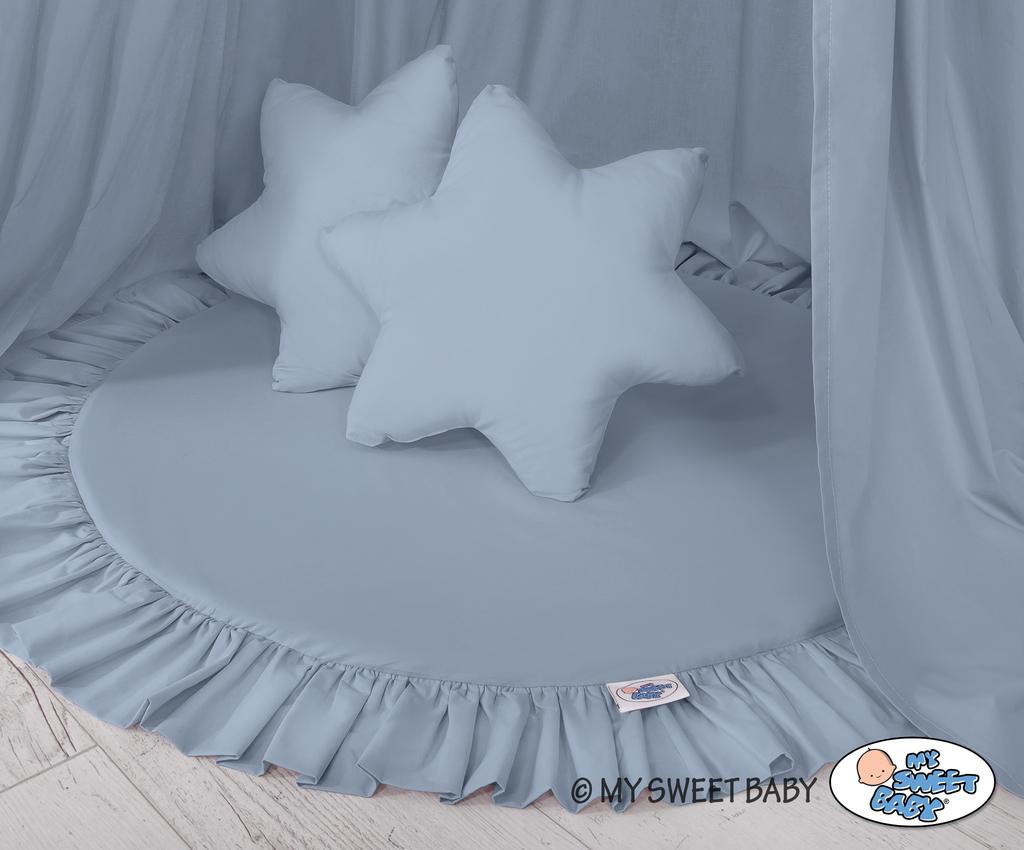 Set: hanging canopy for a children's room, mat with ruffles, pillows - dirty blue