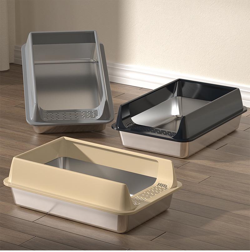 Extra Large Stainless Steel Anti-Splash Cat Litter Box: Easy-Clean, Semi-Enclosed, Deep Design