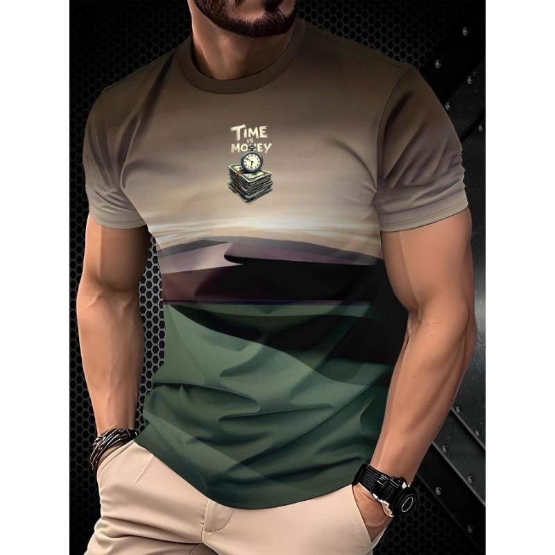 Fashion Men s Crew Neck Short Sleeve 3D Casual Color Printing Casual Short Sleeve Crew Neck T-Shirt XS