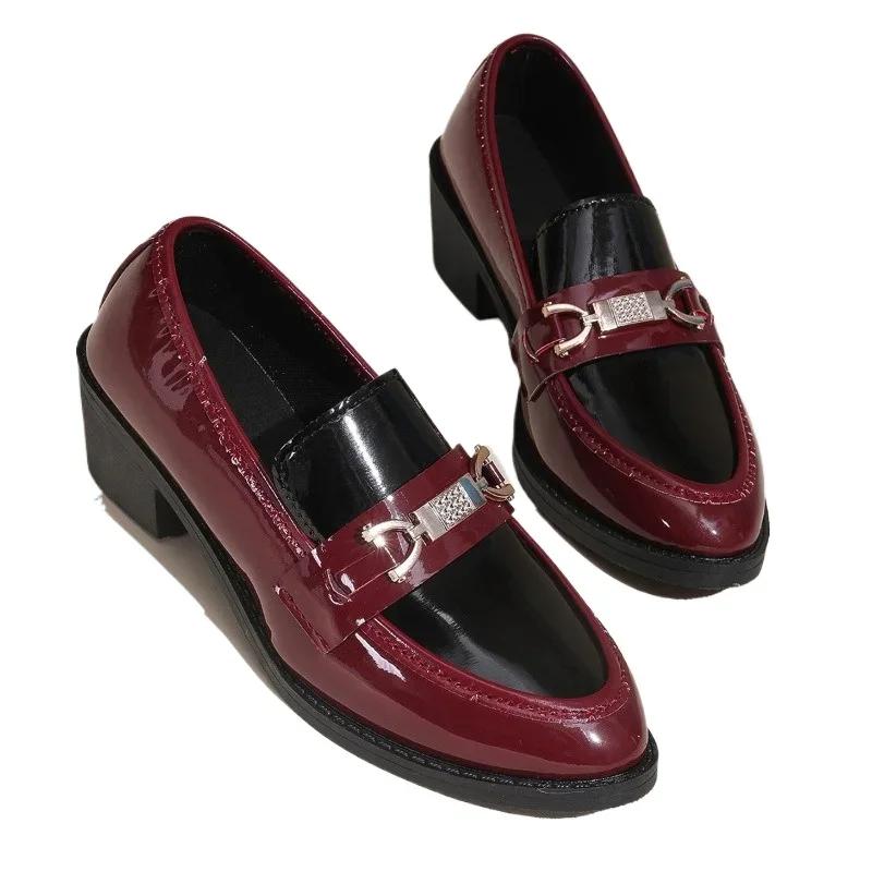 Fashion Elegant Woman Heeled Shoes 2025 Fashion Lace-up Cuff Women's Loafers Metal Decoration Office and Career Plus Size Pumps Women
