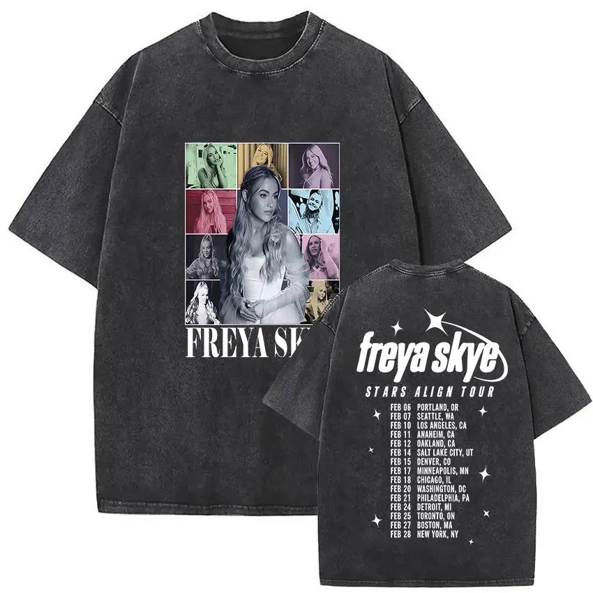 Zpěvačka Freya Skye Stars Align Tour 2026 Vintage Prané Trička Pánské Dámské Letní Estetické Oblečení Hip-hop Oversized Tričko