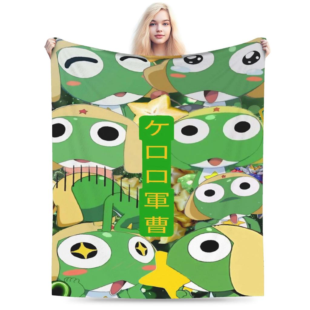 Anime Keroros Frog Blanket Soft Graphic Plush Throw Blanket For Students Outdoor Flannel Bedspread Bed Cover