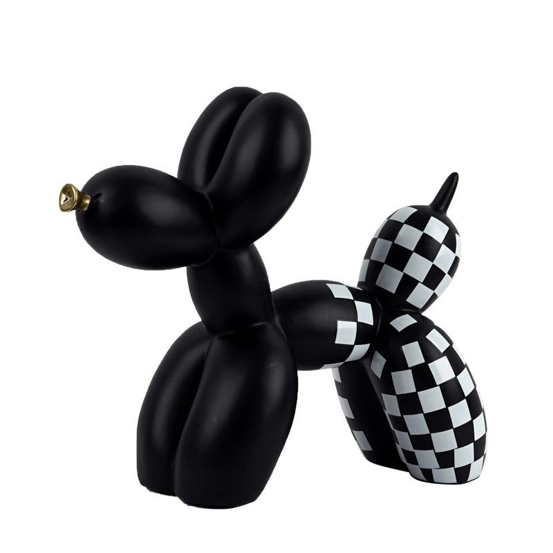 Creative Design Black and White Chessboard Plaid Gold Mouth Balloon Dog Ornament Home Living Room Fine TV Cabinet Plush Decoration Crafts