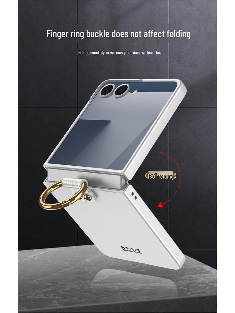 Samsung Z Flip 7 Ring Phone Case: Simple Folding Cover with Window, Cross-Border Compatible.