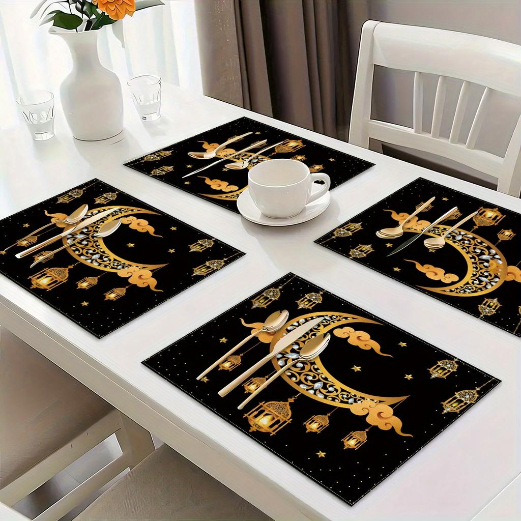 Ramadan Kareem Star Moon Lantern Placemat Set Party Table Decor Reusable Eid Al Fitr Kitchen Dining Table Mat Ramadan Decoration