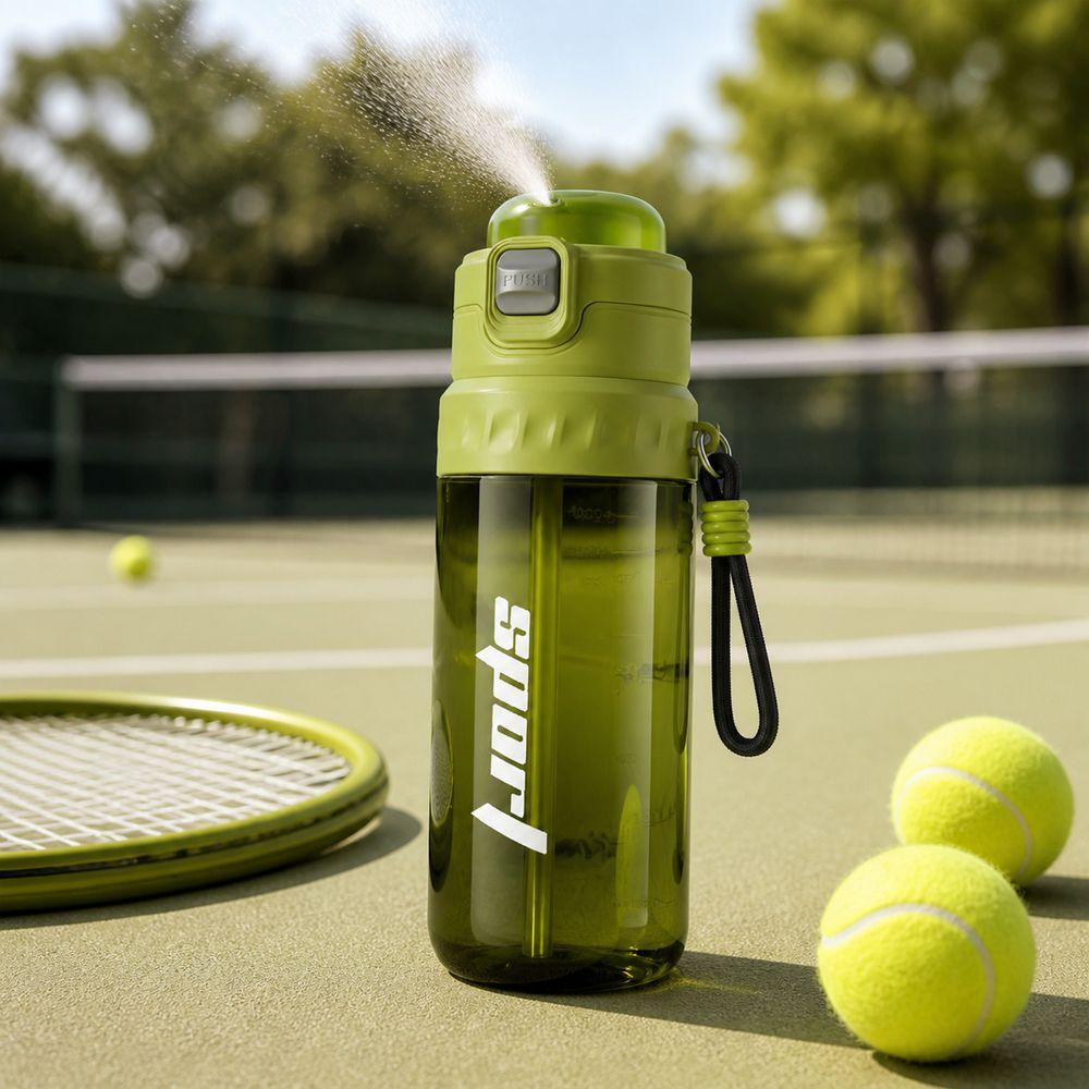 750ML Mist Spray Bottle Mist Spray Function Plastic Sports Water Bottle Dual Drinking Modes Push Button Lid Straw Water Bottle