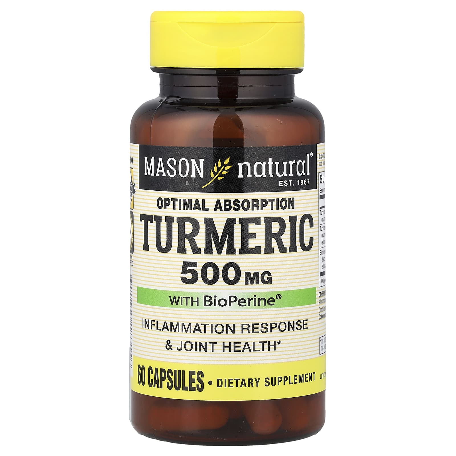 

Mason Natural, Optimal Absorption Turmeric with BioPerine®, 60 Capsules