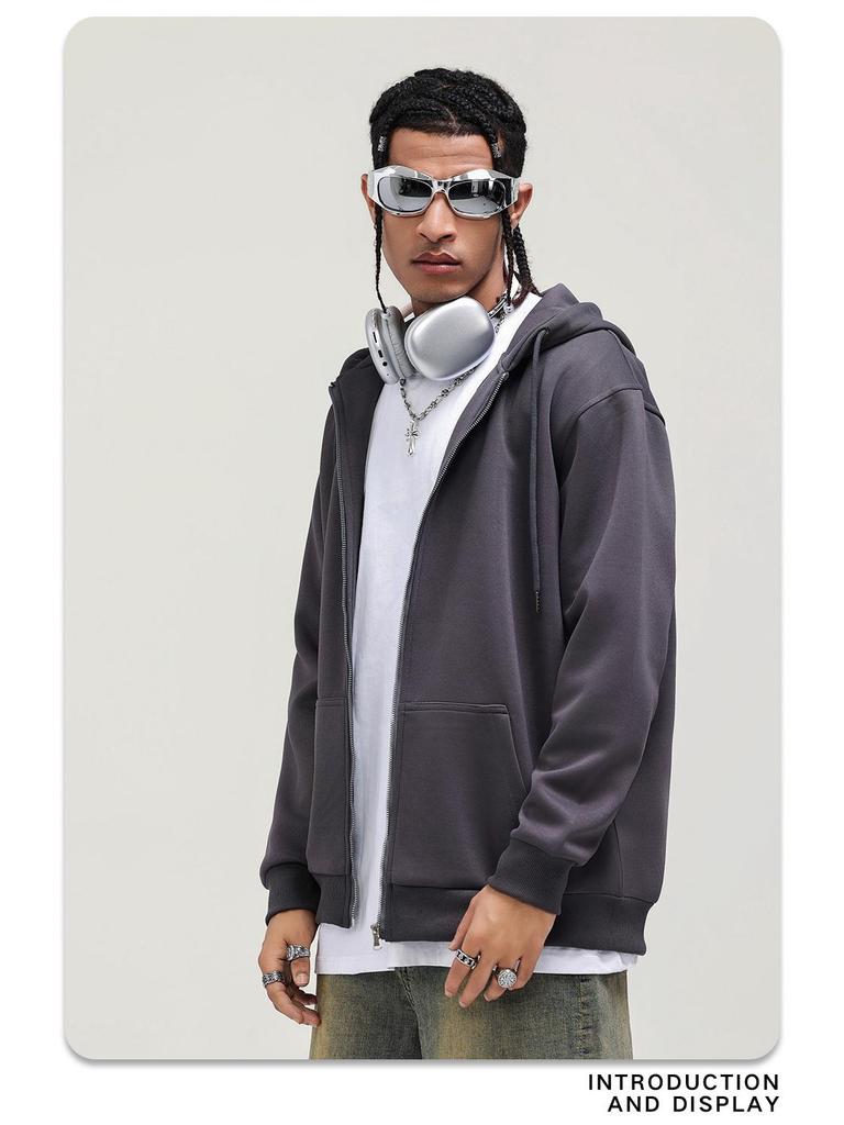 Leichter Cardigan-Hoodie mit doppeltem Reißverschluss für Herren - Vielseitig einfarbig, Trendiger Amerikanischer Stil für Frühling/Herbst, Unisex.