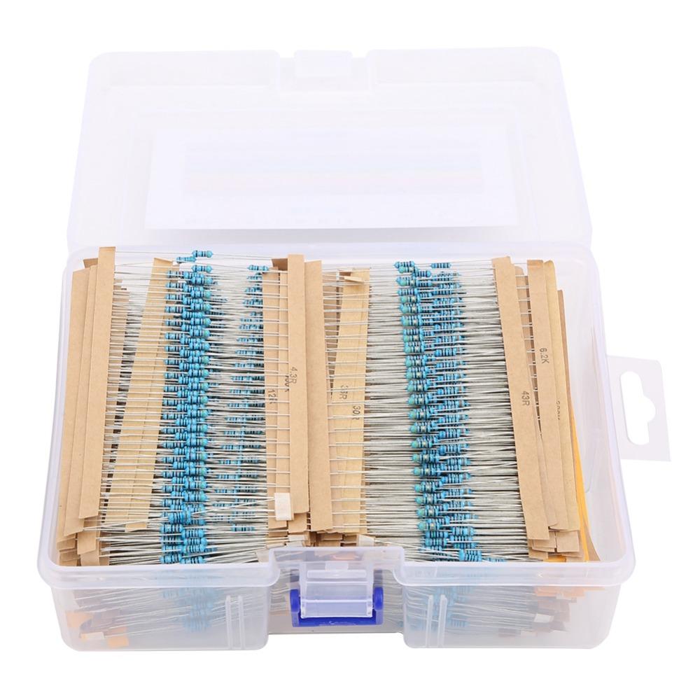 2600PCS 1/4w Resistor 1 Ohm-3M Ohm Metal Film Resistor Set Metal Film Resistor Kit  Circuit Building