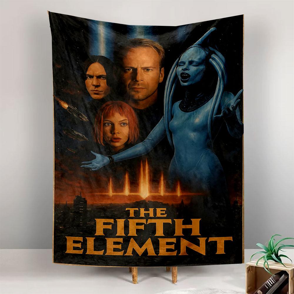 The Fifth Element Movie Poster Tapestry Wall Hanging, Bruce Willis Sci-Fi Film Artwork, Retro Cinema Decor for Bedroom Living Room Dorm