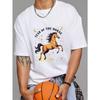 White T-Shirt Year of The Horse Print with Golden Stars and Moon Design for Casual Wear
