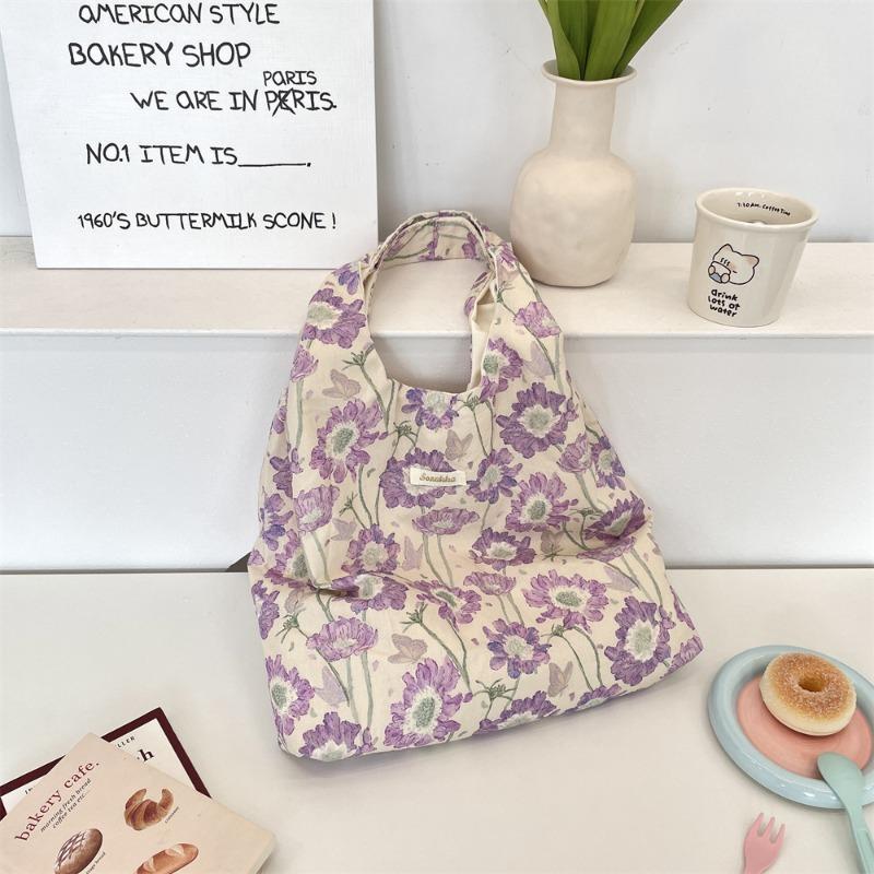 New Pastoral Floral Shoulder Handbag Commuting Large-capacity Vest Bag Going Out Canvas Bag