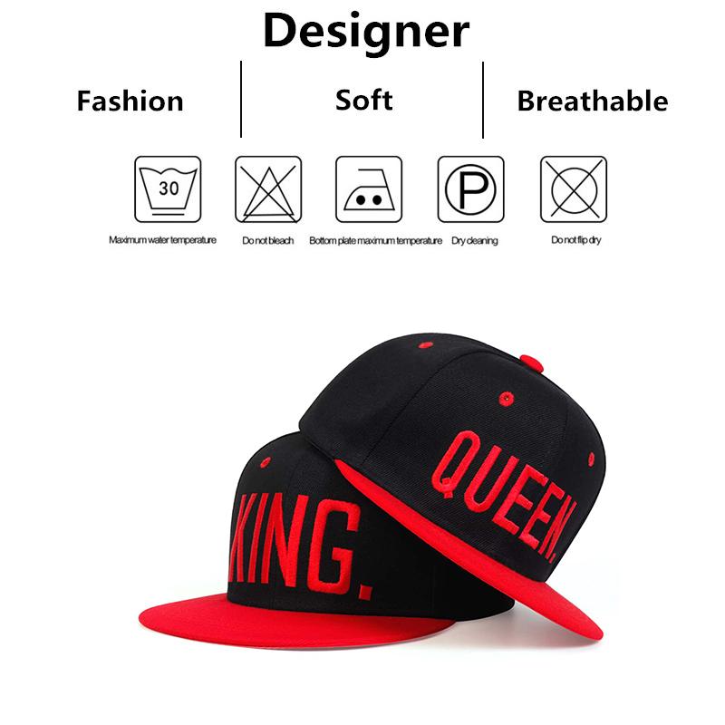 And Women King Queen Embroidery Hip-Hop Hats Outdoor Use Adjustable Casual Baseball Caps Sunscreen Hat 2Pcs For Men