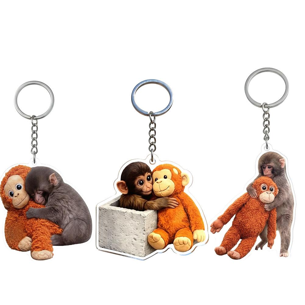 Fashion Punch Monkey Keychain Accessories Bag Kawaii Cute Animal Key Ring Chains Jewelry Fans Friends Birthday Gifts