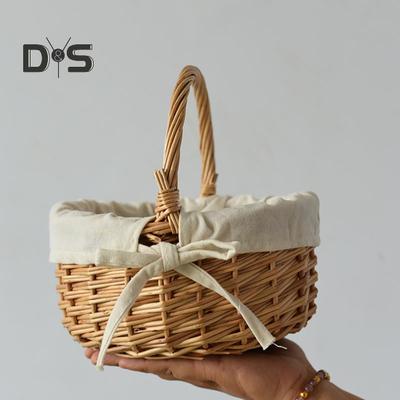 Cesto di Fiori in Vimini Naturale Cesto di Salice Fatto a Mano con Manico Compatto Portatile Multifunzionale Cesto di Fiori e Frutta di Pasqua