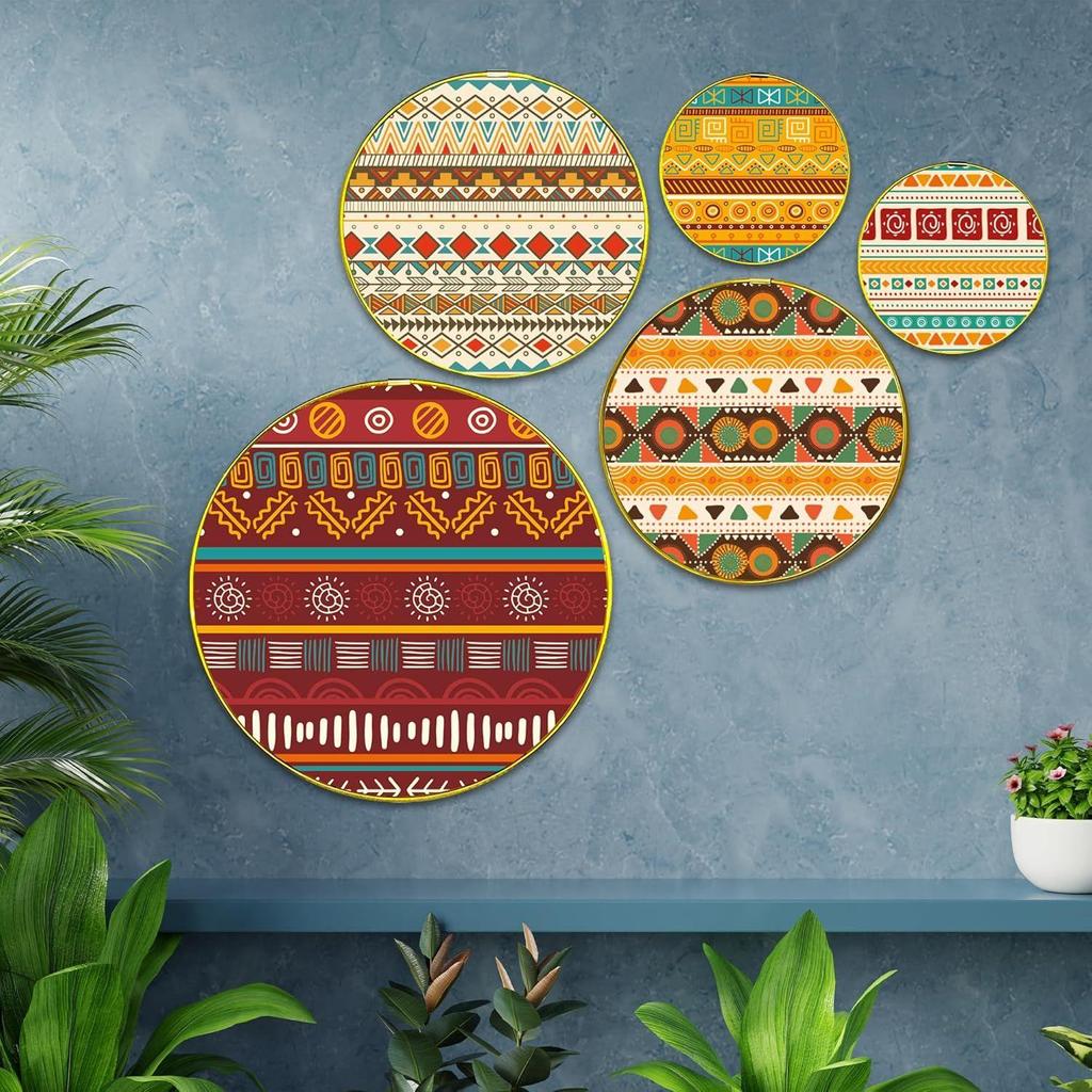 Home Decoration | Vintage Art Design | Handcrafted | Living Room Wall Decoration | Décor Items | Gift Items (Multicolour) (Set of 5)