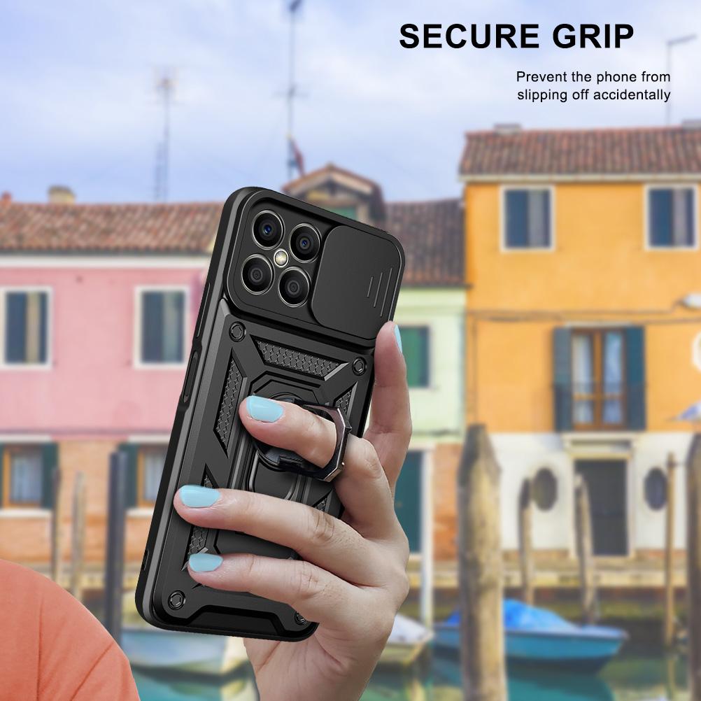 Hülle Für Honor X6a Mit Slide Camera Cover & Ring-Ständer – Stoßfest, Magnetisch (Grün)