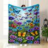 Colorful Butterflies and Flowers Flannel Blanket for Bedroom Living Room Sofa and Nap