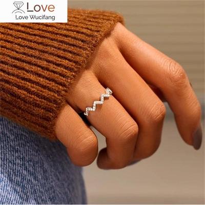 New To My Best Friend Highs And Lows Ring Rhinestone Wave Shape Open Finger Ring Jewelry Gift