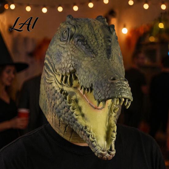 Maschera Comoda a Lunga Indossabilità Realistica Coccodrillo Lattice Testa Intera per Adulti Costume Animale Spaventoso Copricapo Elasticizzato con Prese d'Aria Traspiranti Halloween
