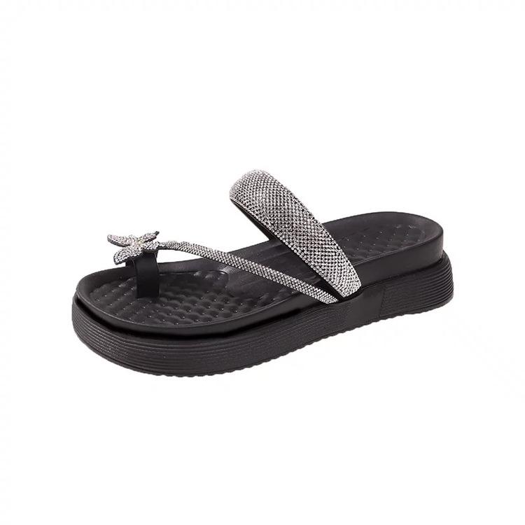 

Повседневные хрустальные туфли-бабочки на толстой подошве для женщин, лето 2024, новинка, женская обувь, удобные крутые тапочки для внешней торговли 35 чёрный
