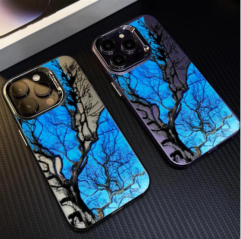 Design Art Beautiful tree Case For iPhone 17 Air Pro Max 13 12 Mini XS Max XR X 7 8 6 6s Plus Matte Electroplated Silver Cover