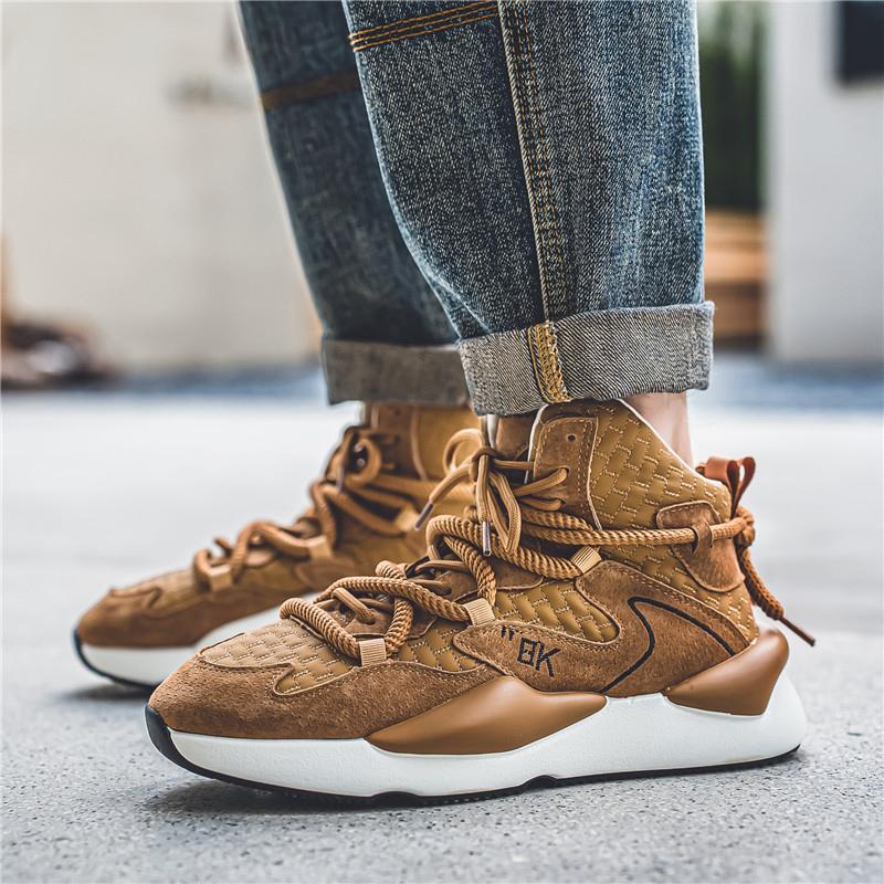 Brand Brown Leather Sneakers Men Autumn and Winter Men's High Top Sneakers Fur Warm Casual Sports Shoes Men Platform Footwear