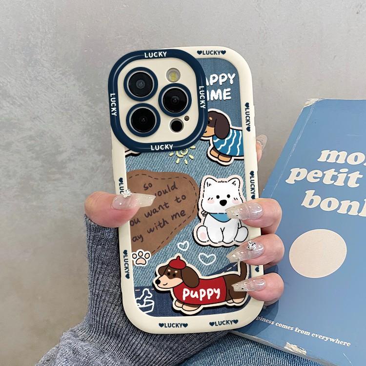 Denim Pattern Dog Suitable for Apple 16pm Puff Shell Iphone15 New 14 Creative 13 Cartoon 12 Anti Fall