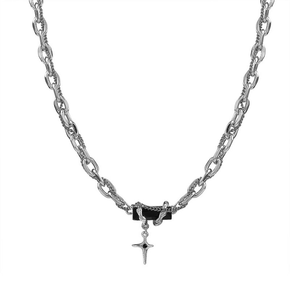 

Hip-hop Style Cross Star Necklace Trend Titanium Steel Necklace Gifts black chain