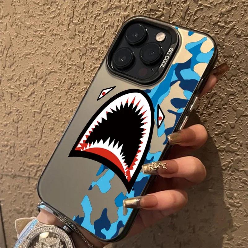 Shark Face Electroplated Phone Case For  Mi 11 Lite 5G 14 13T 13 12T 12X 12 Poco X6 X5 F5 F6 M6 Pro Shockproof Laser Cover